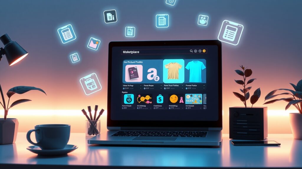flux schnell a futuristic digital marketplace desk setup glowi 0