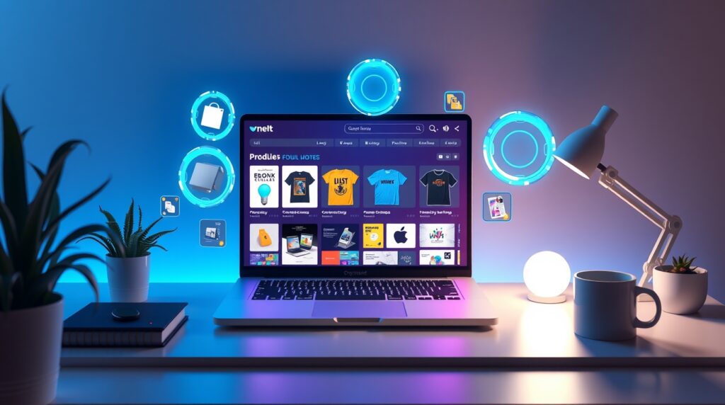 flux schnell a futuristic digital marketplace desk setup glowi 1